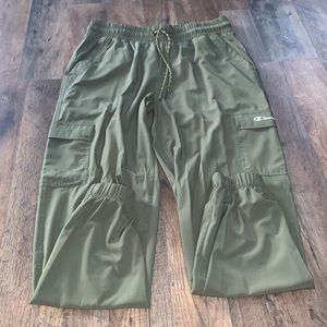 green, silk champion joggers